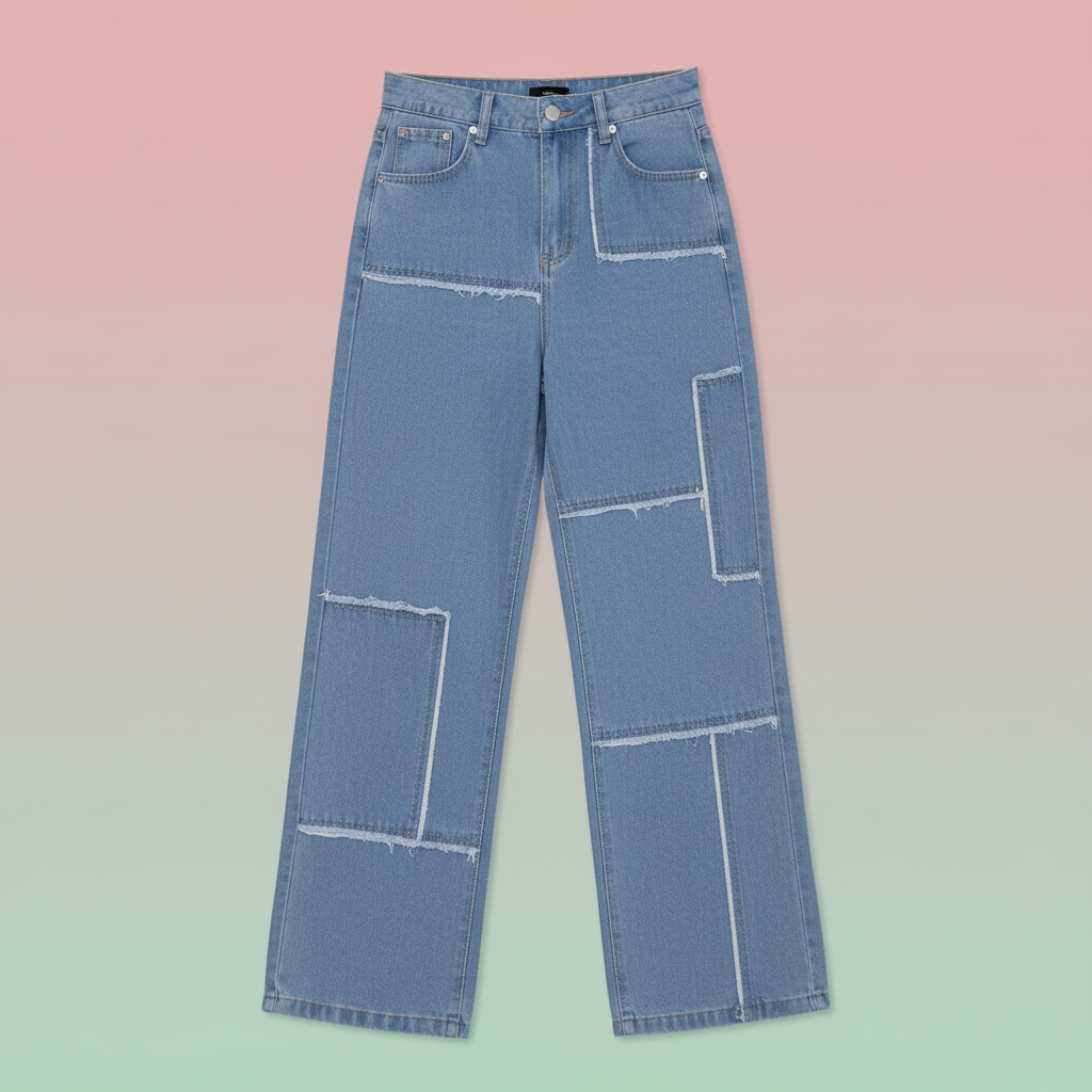 Ladies' Patchwork Wide-leg Jeans