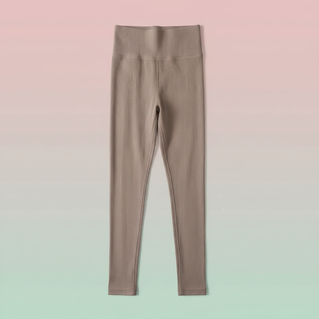 Ladies Taupe Ribbed Leggings